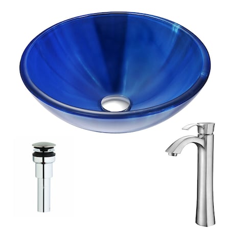 Anzzi Meno Deco-Glass Vessel Sink, Blue and Harmony Faucet, Brushed Nickel LSAZ051-095B